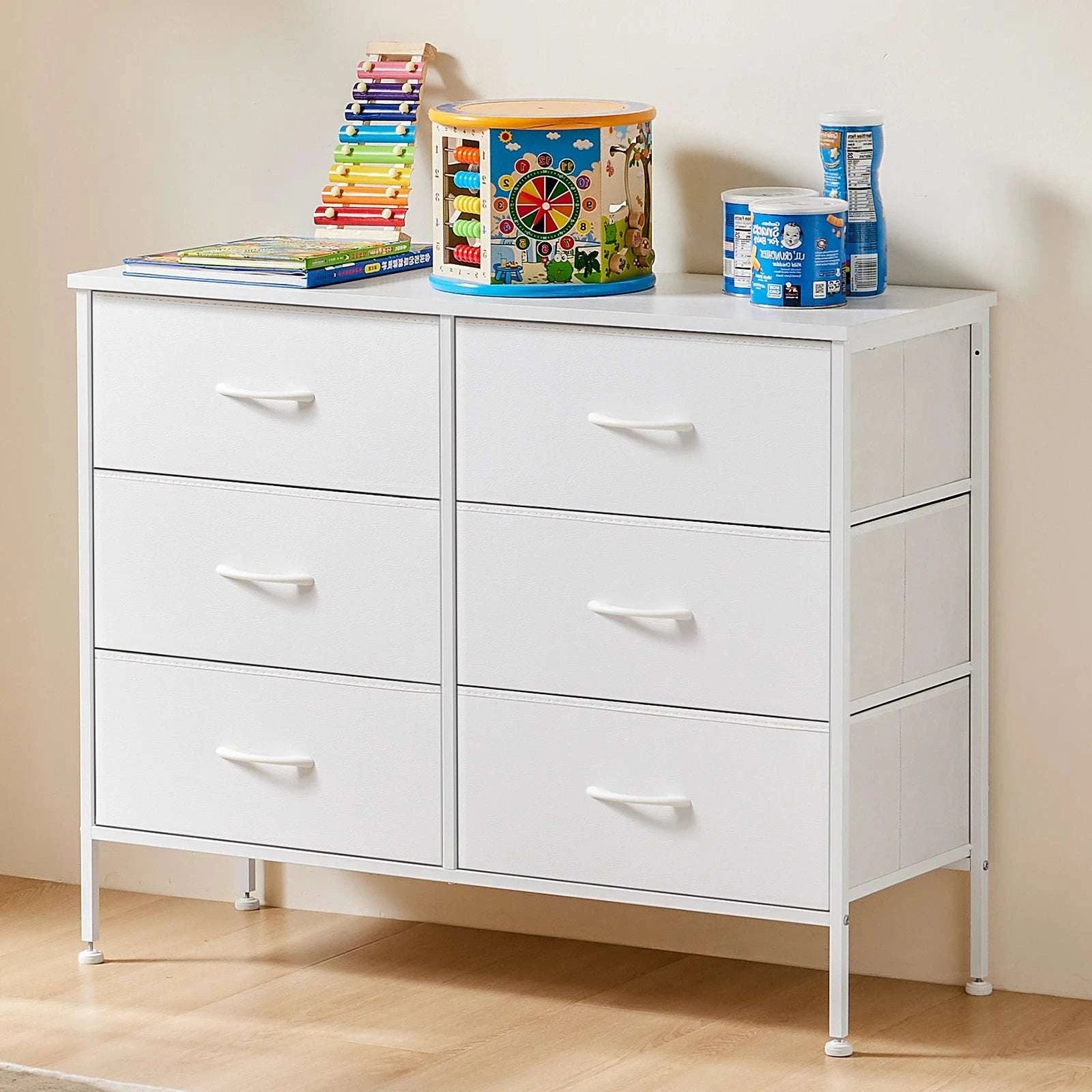 6 Drawer Fabric Nightstand with Metal Frame and Wooden Top-black / United States