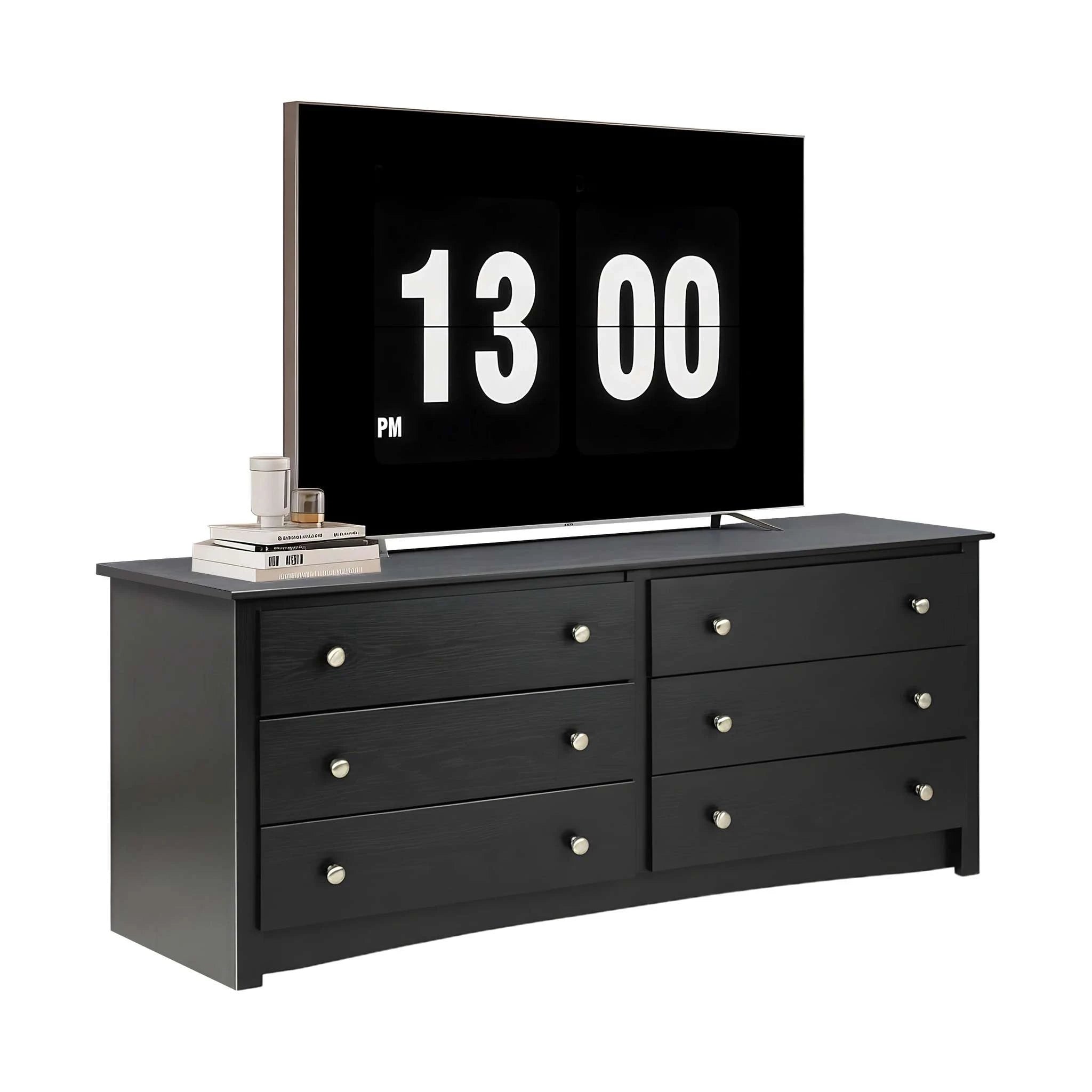 6 Drawer Wood Top Dresser with Fabric Storage for Bedroom or Living Room-black / United States