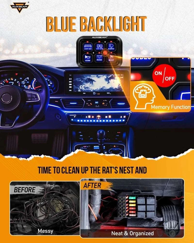 6-Gang Car Switch Panel 720W 12V Relay System for Lights & Accessories-United States