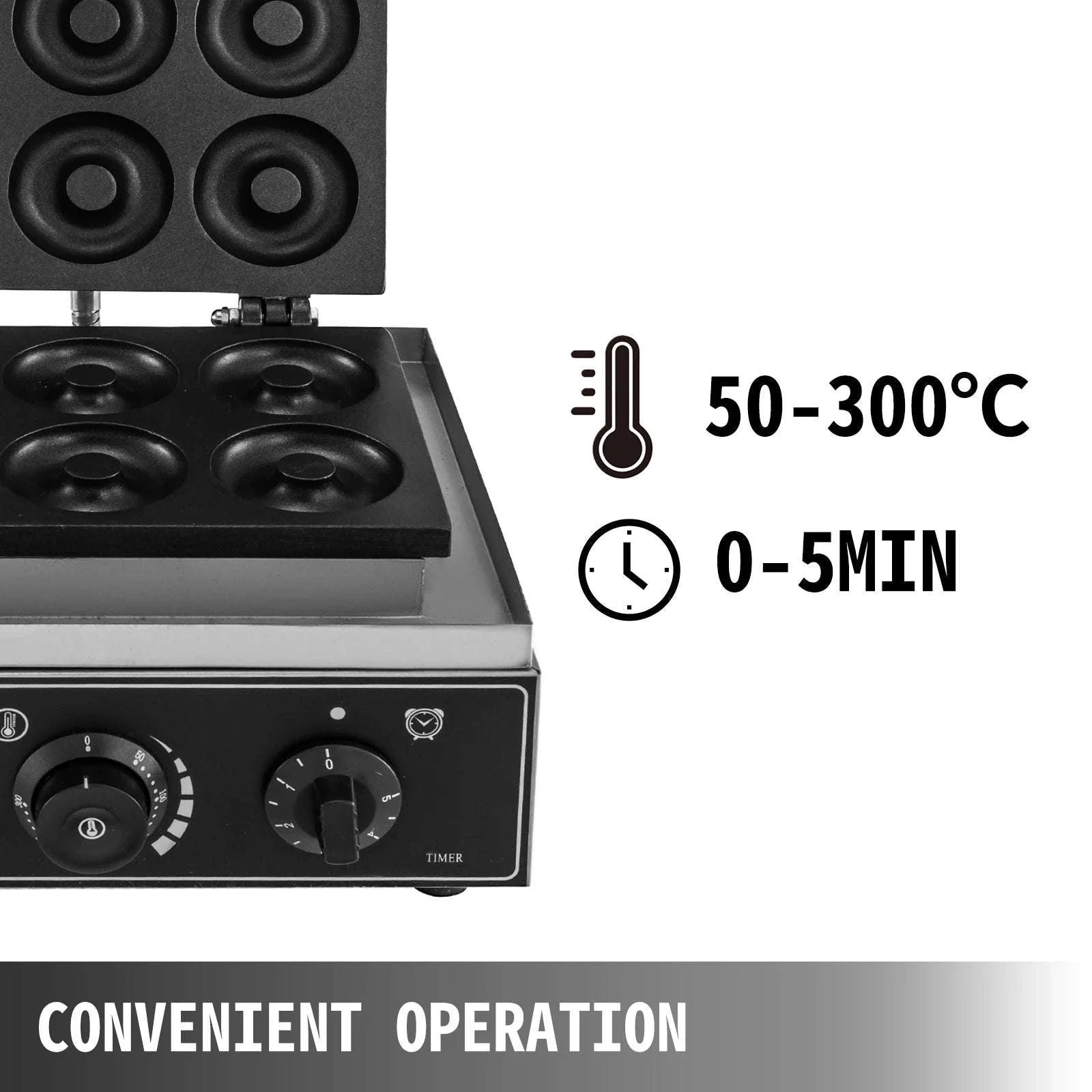 6 Hole Electric Donut Maker Stainless Steel Non-Stick Commercial Appliance-Germany