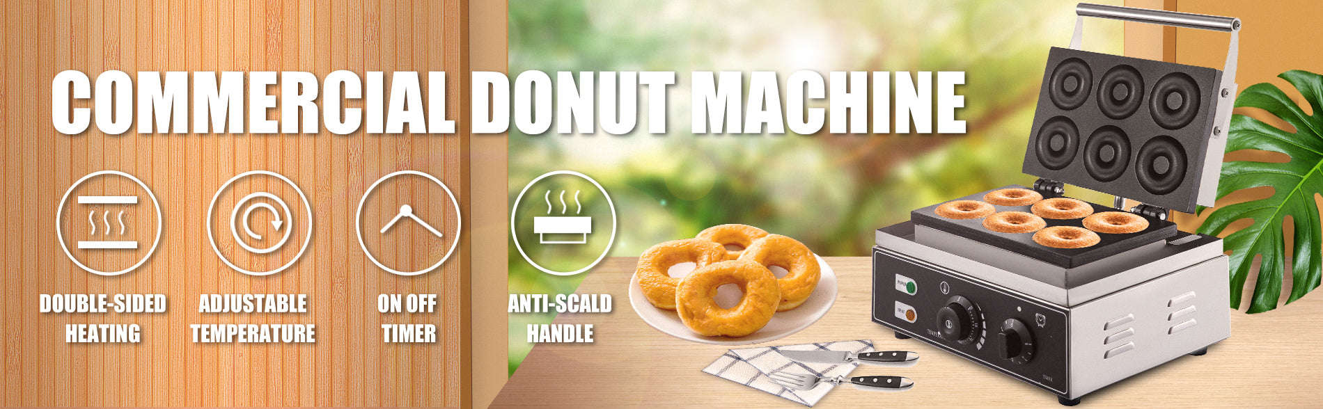 6 Hole Electric Donut Maker Stainless Steel Non-Stick Commercial Appliance-Germany