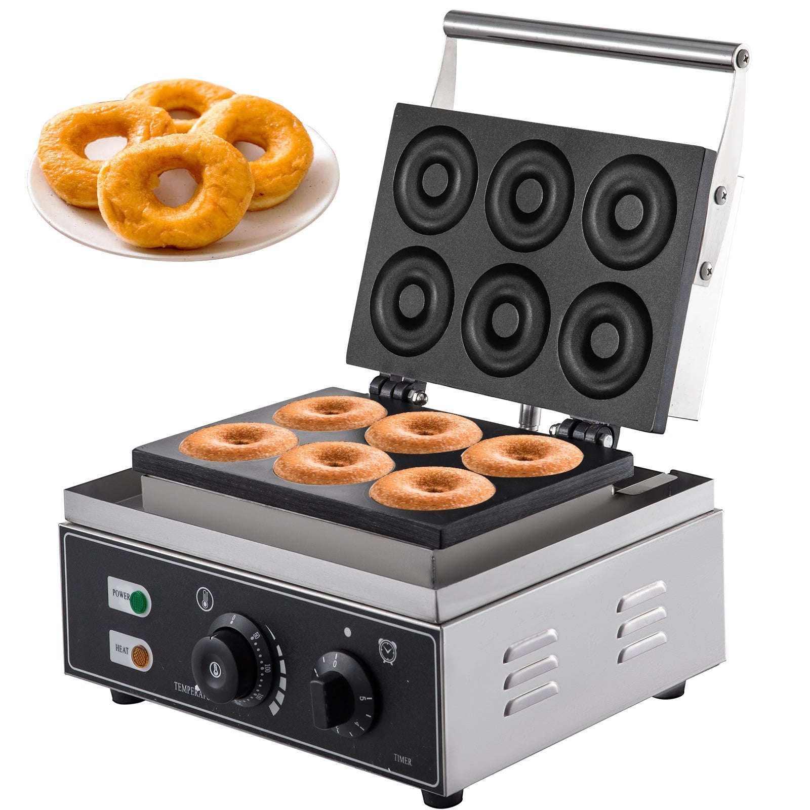 6 Hole Electric Donut Maker Stainless Steel Non-Stick Commercial Appliance-Germany