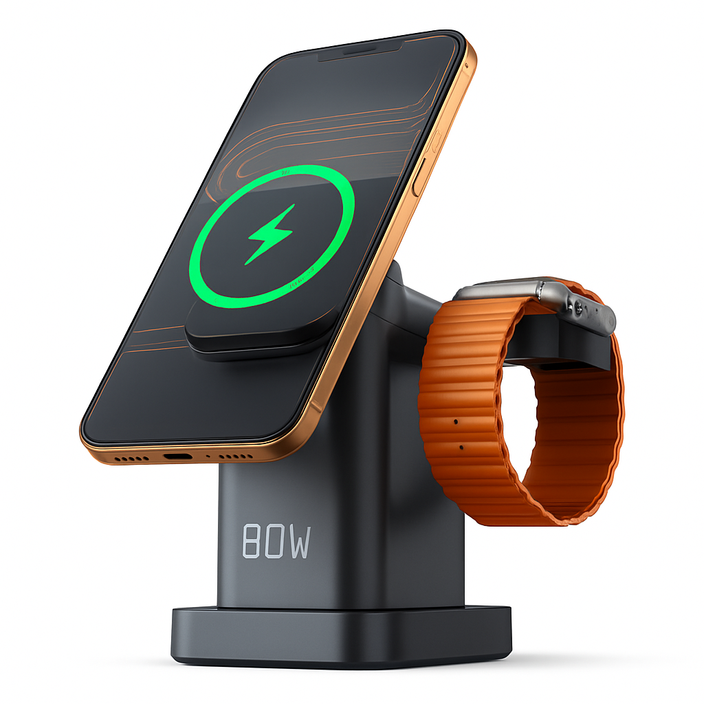 6-in-1 80W GaN Charging Station with Wireless & Retractable Cable