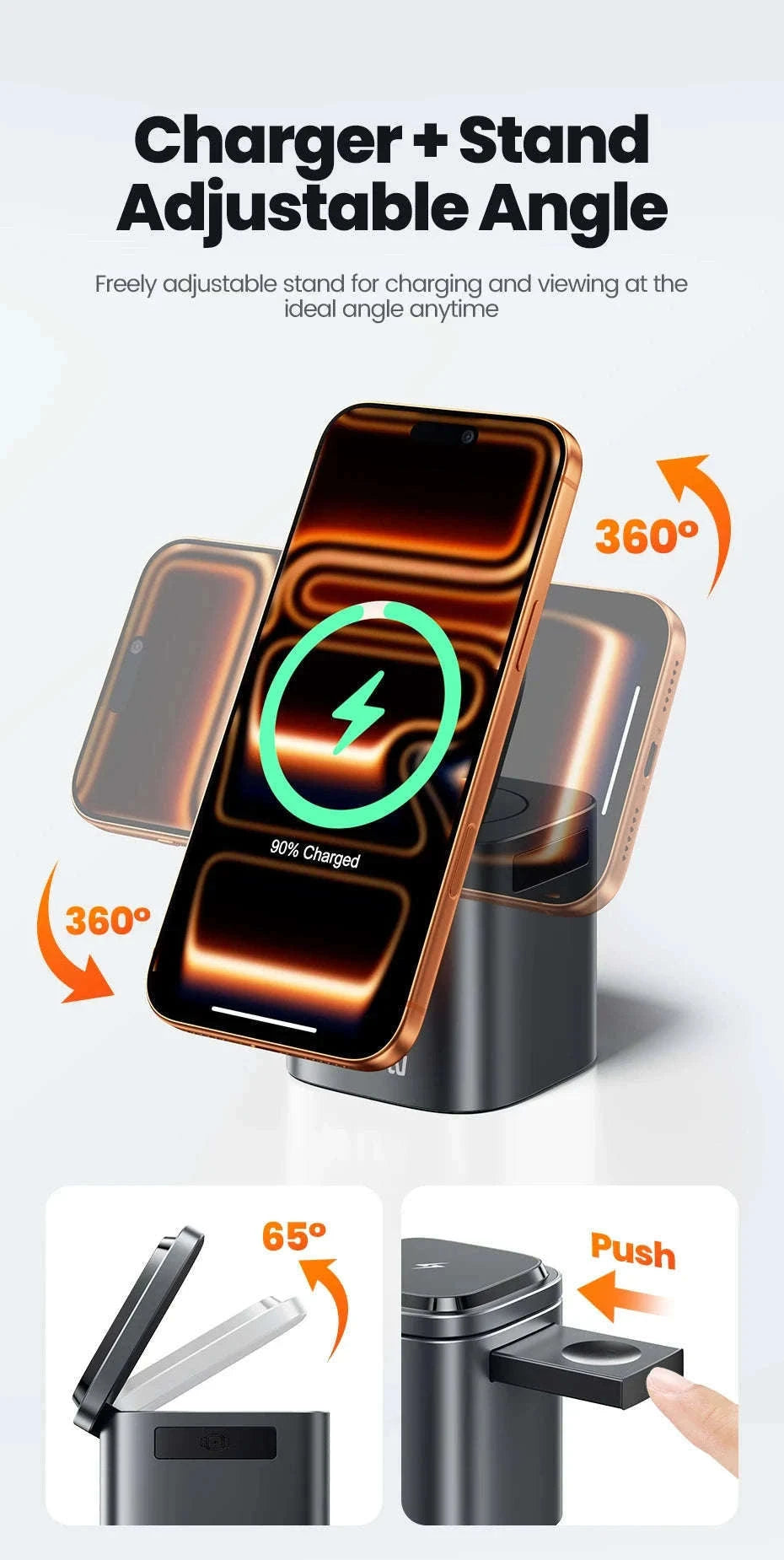 6-in-1 80W GaN Charging Station with Wireless & Retractable Cable-US Plug