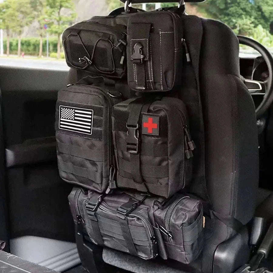 6-in-1 Car Back Seat Hanging Storage Organizer-Black