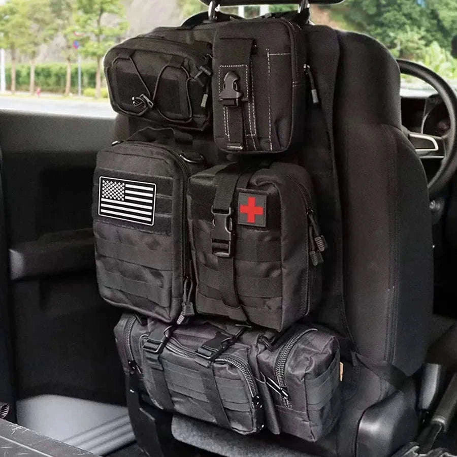 6-in-1 Car Back Seat Hanging Storage Organizer-Black