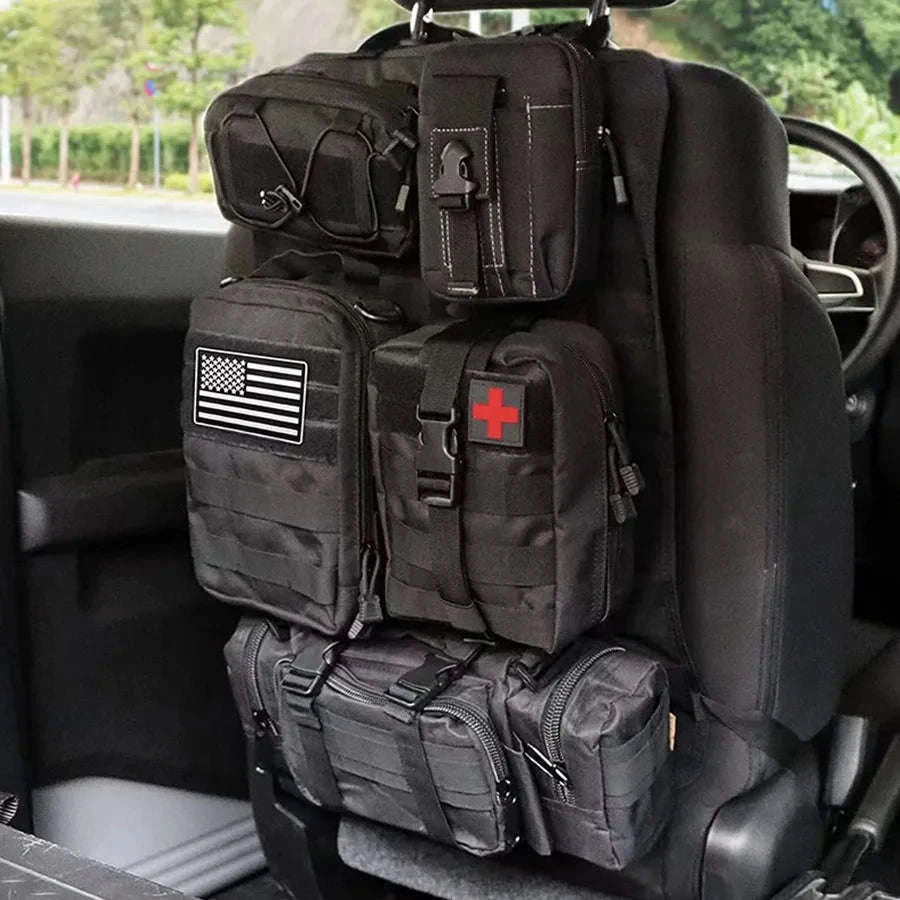 6-in-1 Car Back Seat Hanging Storage Organizer-Black