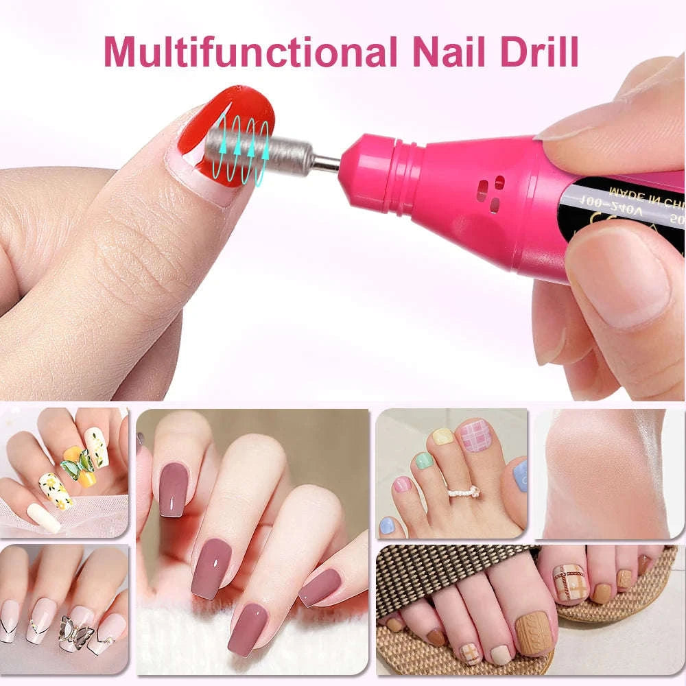 6-in-1 Electric Nail Drill Kit for At‑Home Manicures-Pink OPP Bag