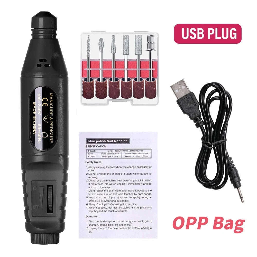 6-in-1 Electric Nail Drill Kit for At-Home Manicures-Red OPP Bag