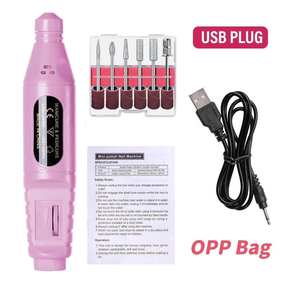6-in-1 Electric Nail Drill Kit for At-Home Manicures-Red OPP Bag