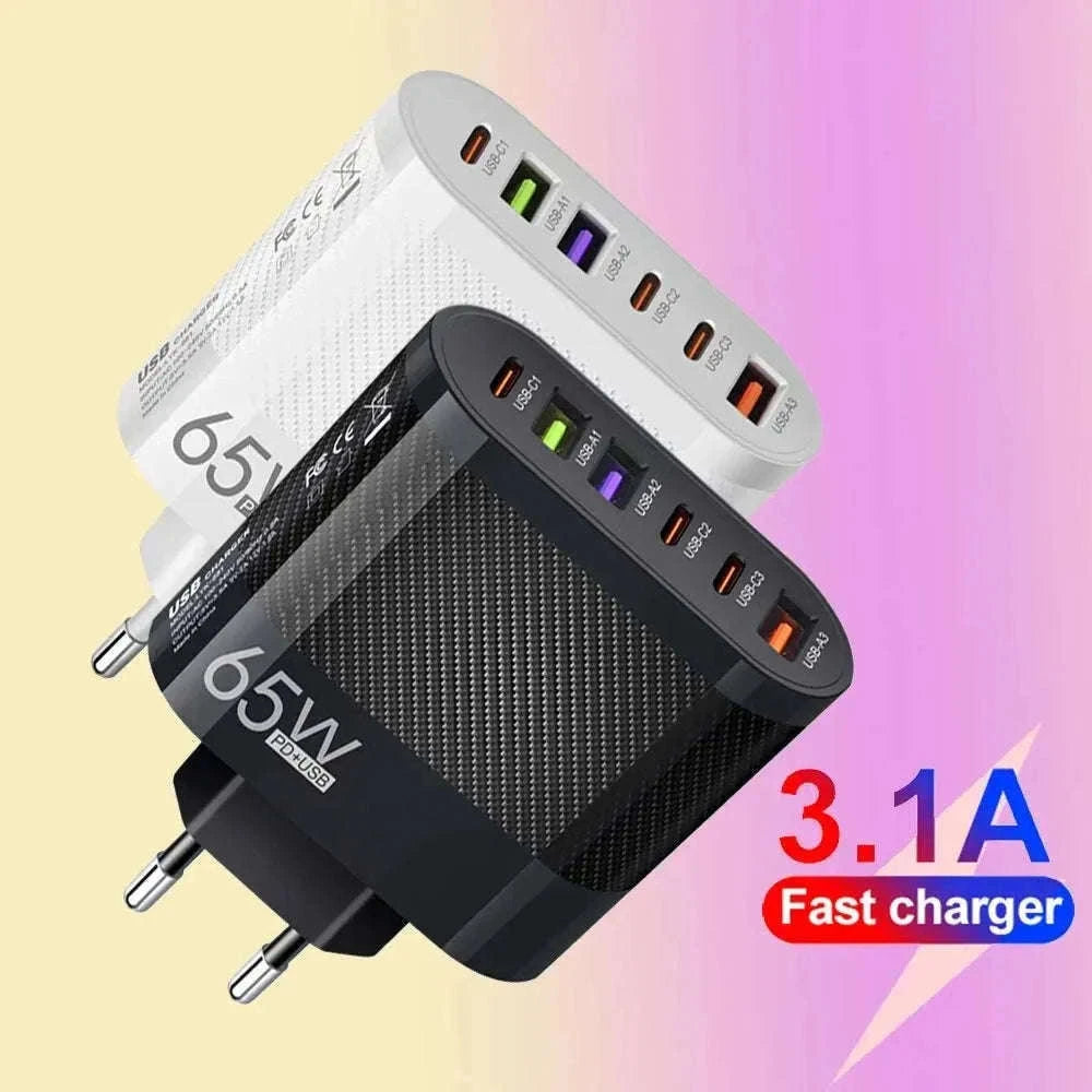 6-in-1 USB Charger with QC3.0 and PD Fast Charging-EU Black