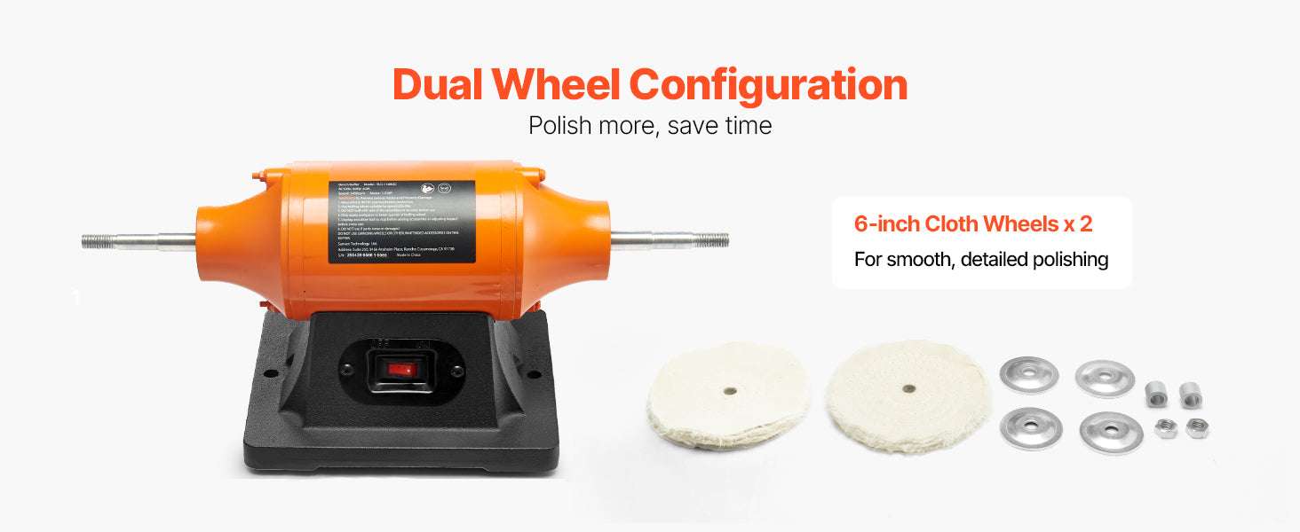 6-Inch Bench Buffer Polisher 1/2HP 3450RPM with Cloth Wheels-8inch / United States