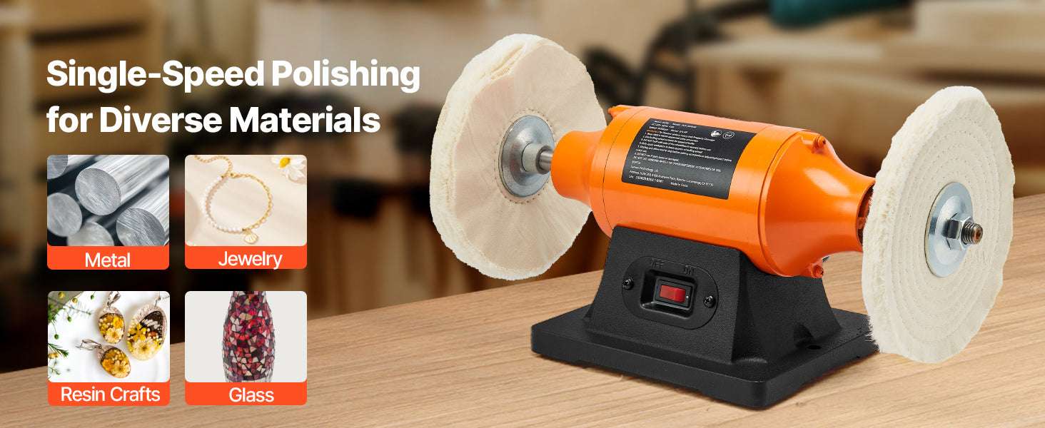 6-Inch Bench Buffer Polisher 1/2HP 3450RPM with Cloth Wheels-8inch / United States