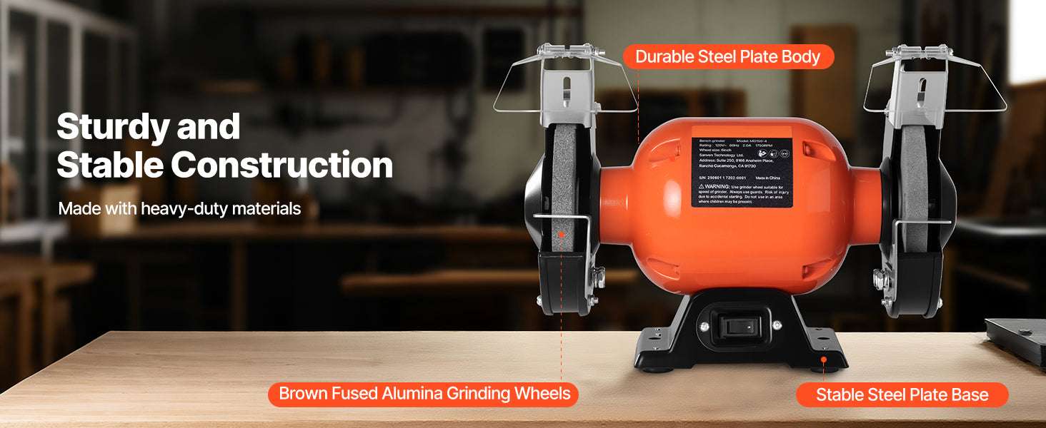 6-Inch Bench Grinder 1750RPM Low-Speed with Adjustable Tool Rest-6inch 250W 1750RPM / United States