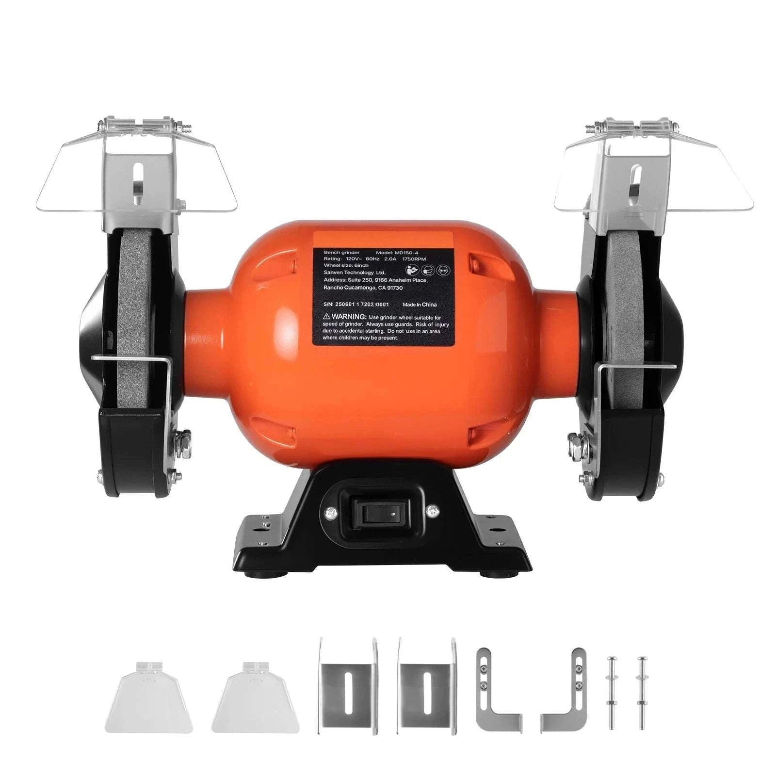 6-Inch Bench Grinder 1750RPM Low-Speed with Adjustable Tool Rest-6inch 250W 1750RPM / United States