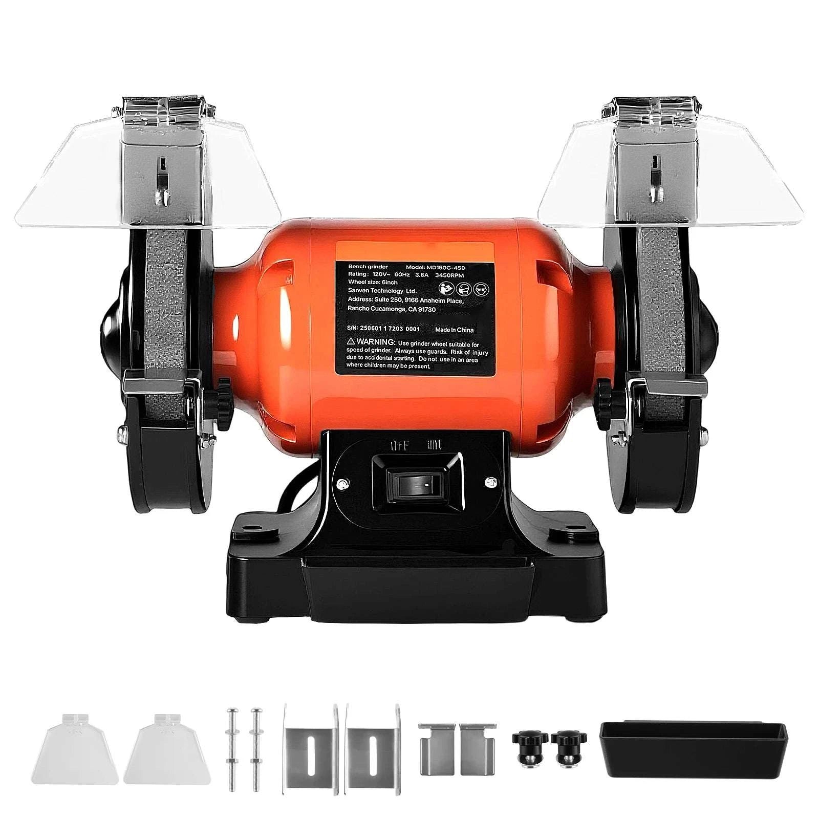6-Inch Bench Grinder 3450RPM with Dual 36/60 Grit Wheels-250W 3450 RPM / United States
