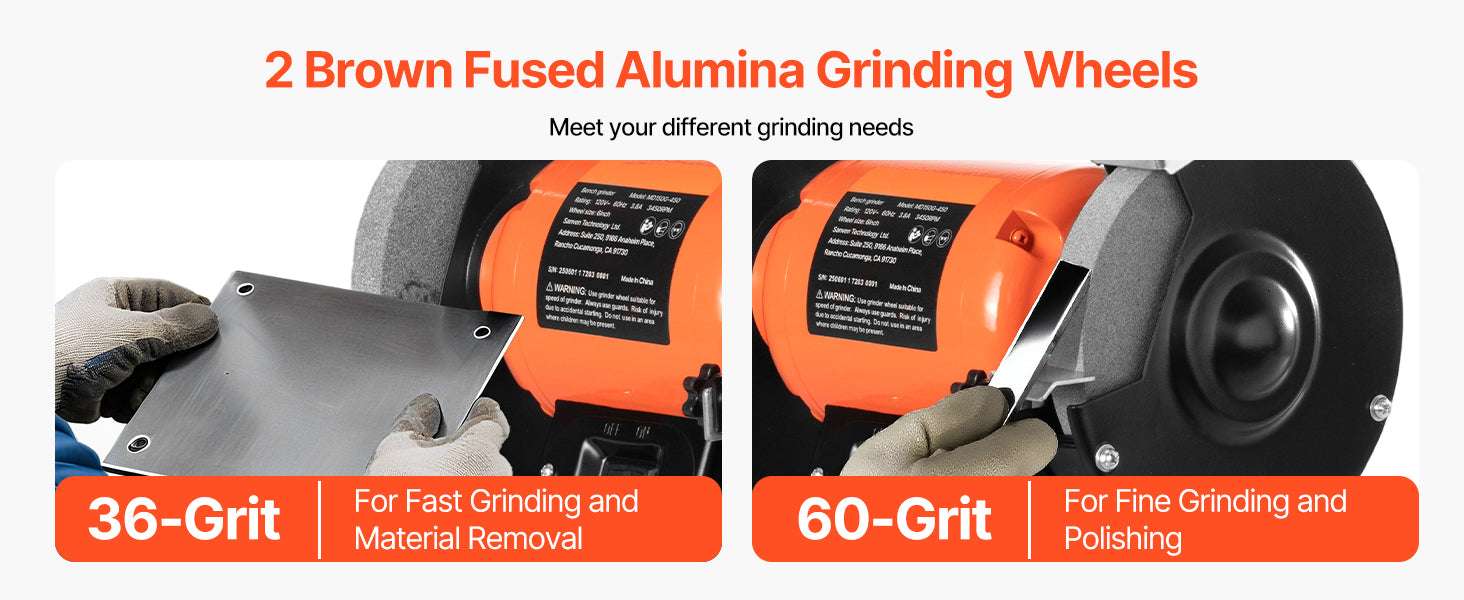 6-Inch Bench Grinder 3450RPM with Dual 36/60 Grit Wheels-250W 3450 RPM / United States