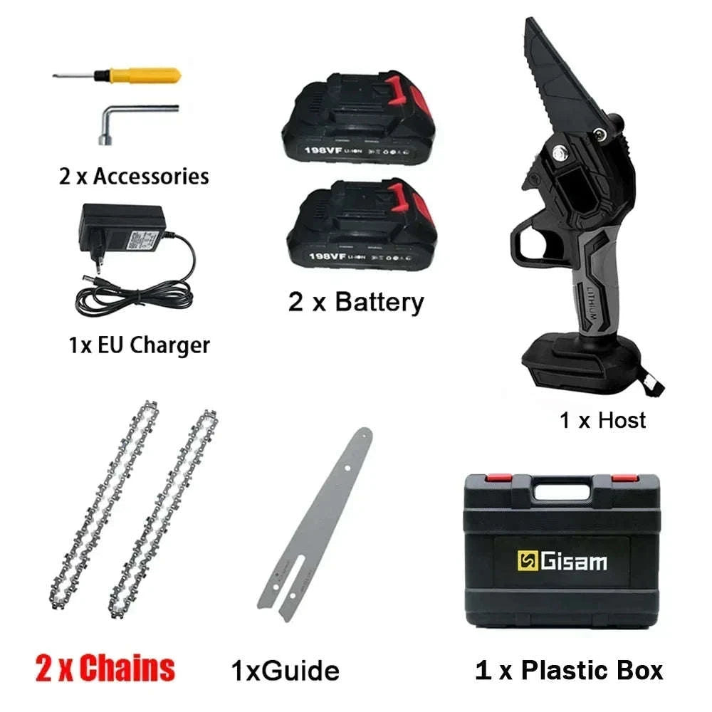 6 Inch Cordless Electric Chainsaw for Fast Wood Cutting-Black 2x198vf batter / GERMANY