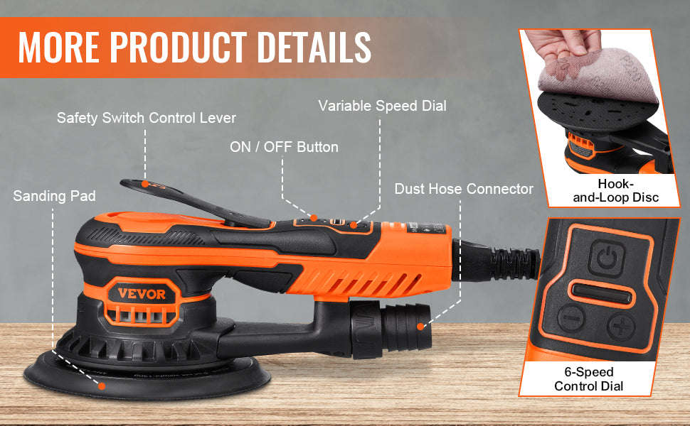 6-Inch Random Orbital Sander 350W Brushless 6-Speed-350W 6Inch / spain