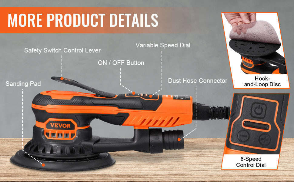 6-Inch Random Orbital Sander 350W Brushless 6-Speed-350W 6Inch / spain