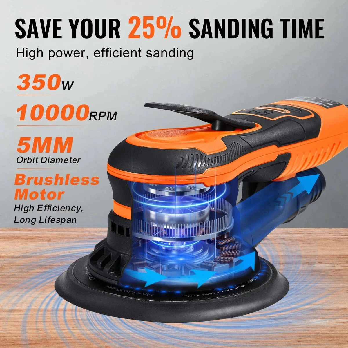 6-Inch Random Orbital Sander 350W Brushless 6-Speed-350W 6Inch / spain
