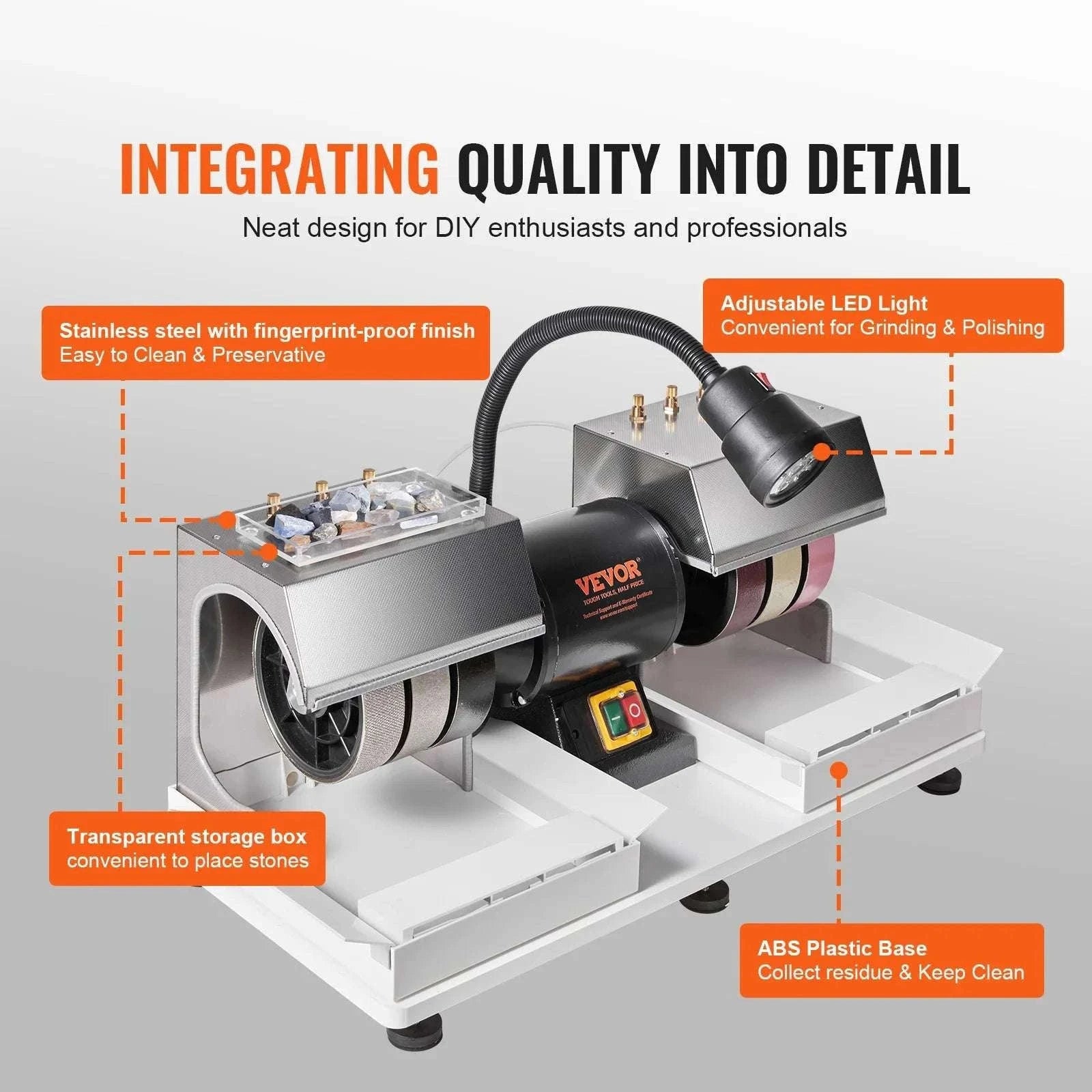 6" Lapidary Cabbing Machine 1800RPM Grinder Polisher with Water System-6inch / United States