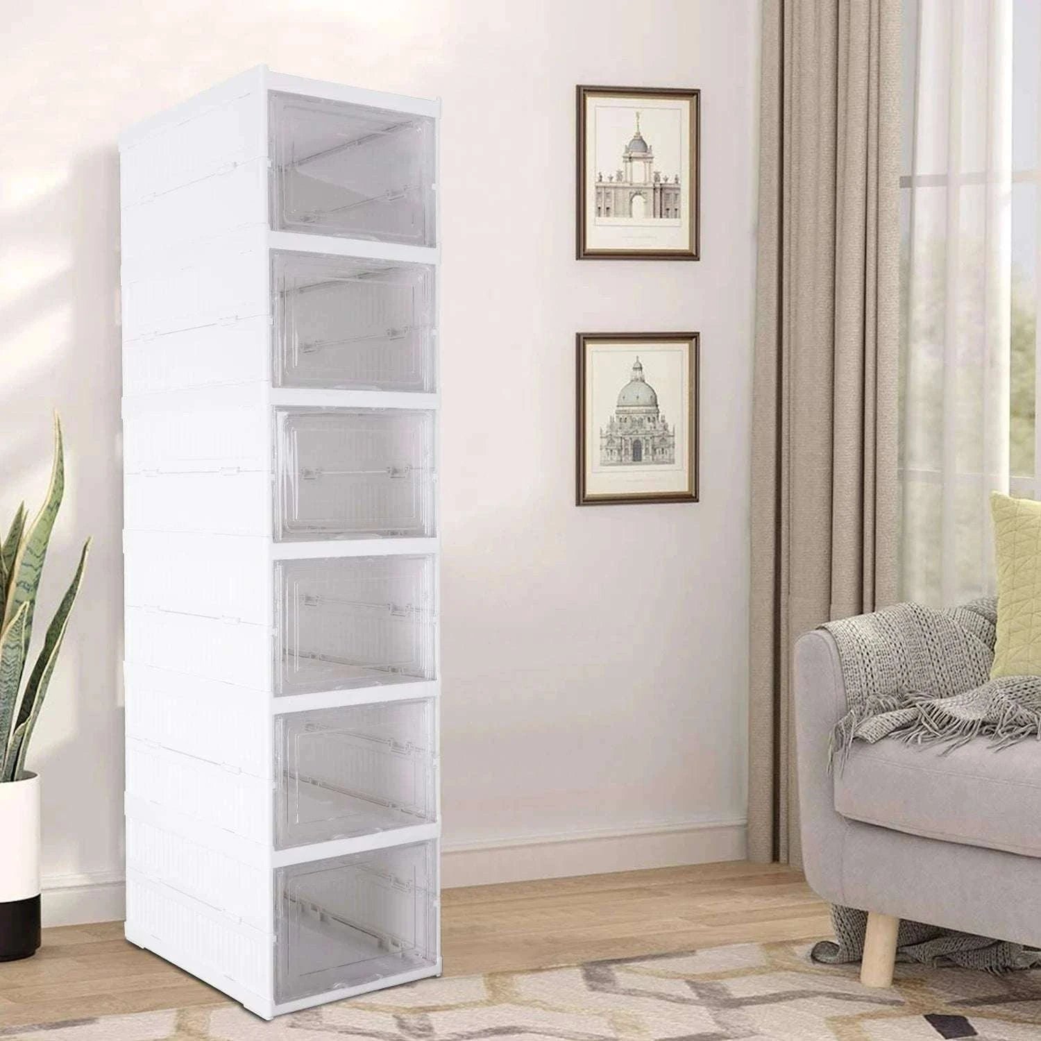 6-Layer Foldable Transparent Shoe Storage Cabinet Stackable Organizer-