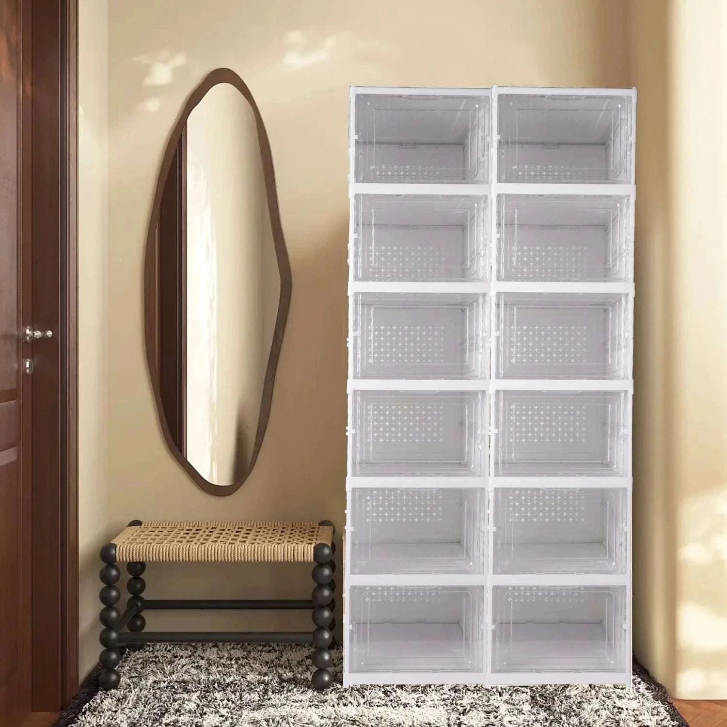 6-Layer Foldable Transparent Shoe Storage Cabinet Stackable Organizer-