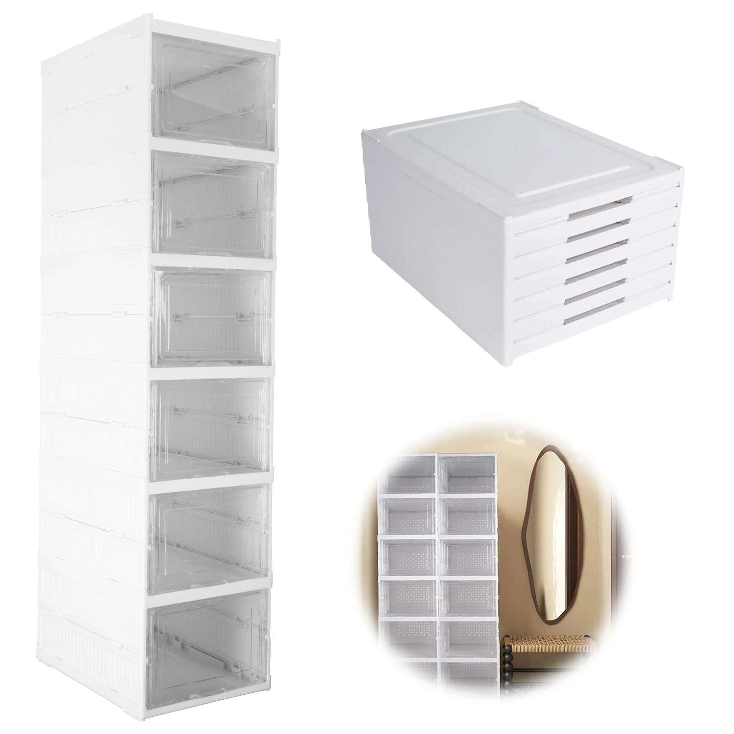 6-Layer Foldable Transparent Shoe Storage Cabinet Stackable Organizer-PL-6-Layer / france