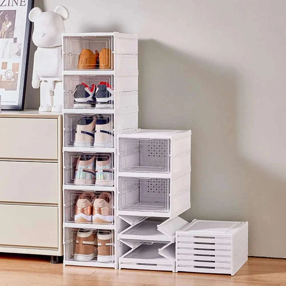 6-Layer Foldable Transparent Shoe Storage Cabinet Stackable Organizer-