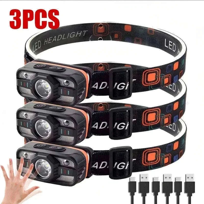 6 Lighting Modes USB Rechargeable LED Headlamp with Built-In Battery-WH0188-3PCS