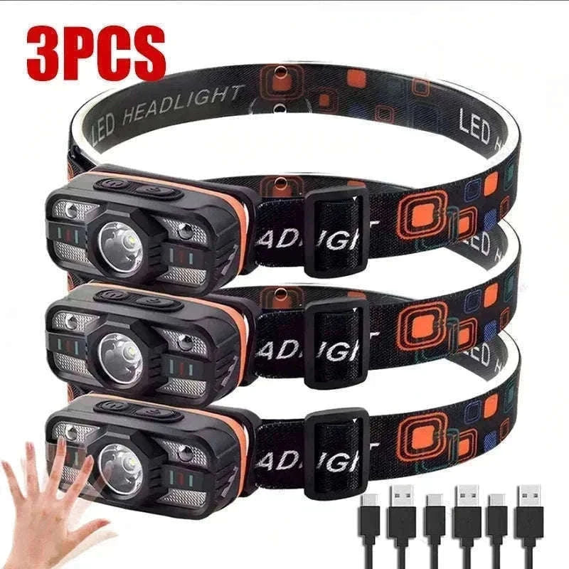 6 Lighting Modes USB Rechargeable LED Headlamp with Built-In Battery-WH0188-3PCS