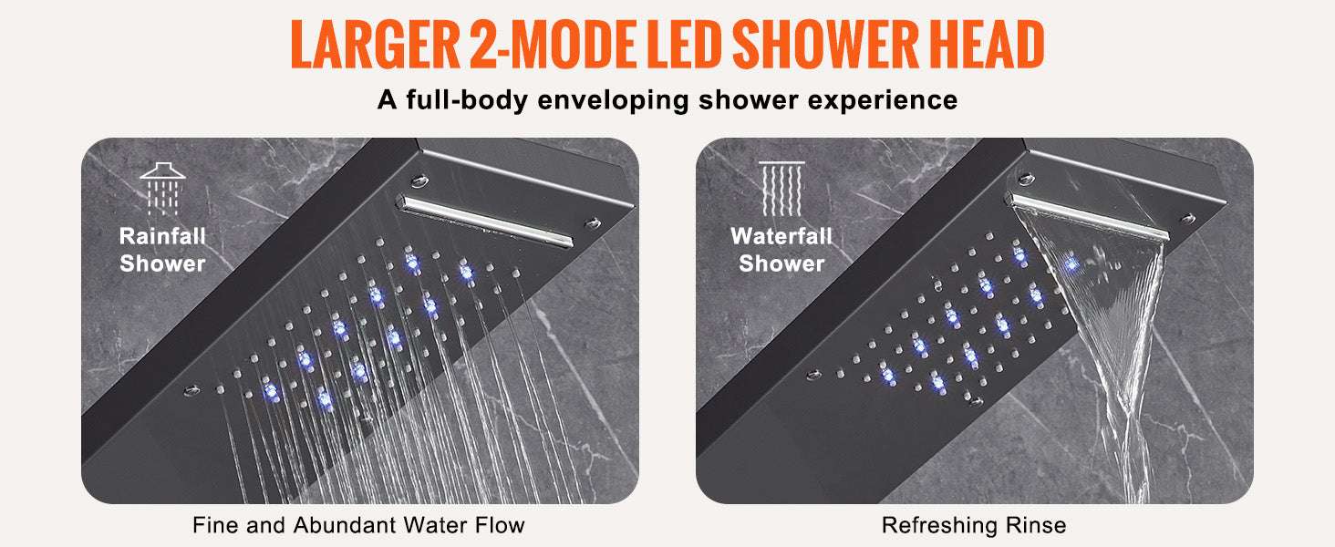6-Mode Shower Panel Tower with LED Display & Handheld Head-6 2 4 / United States
