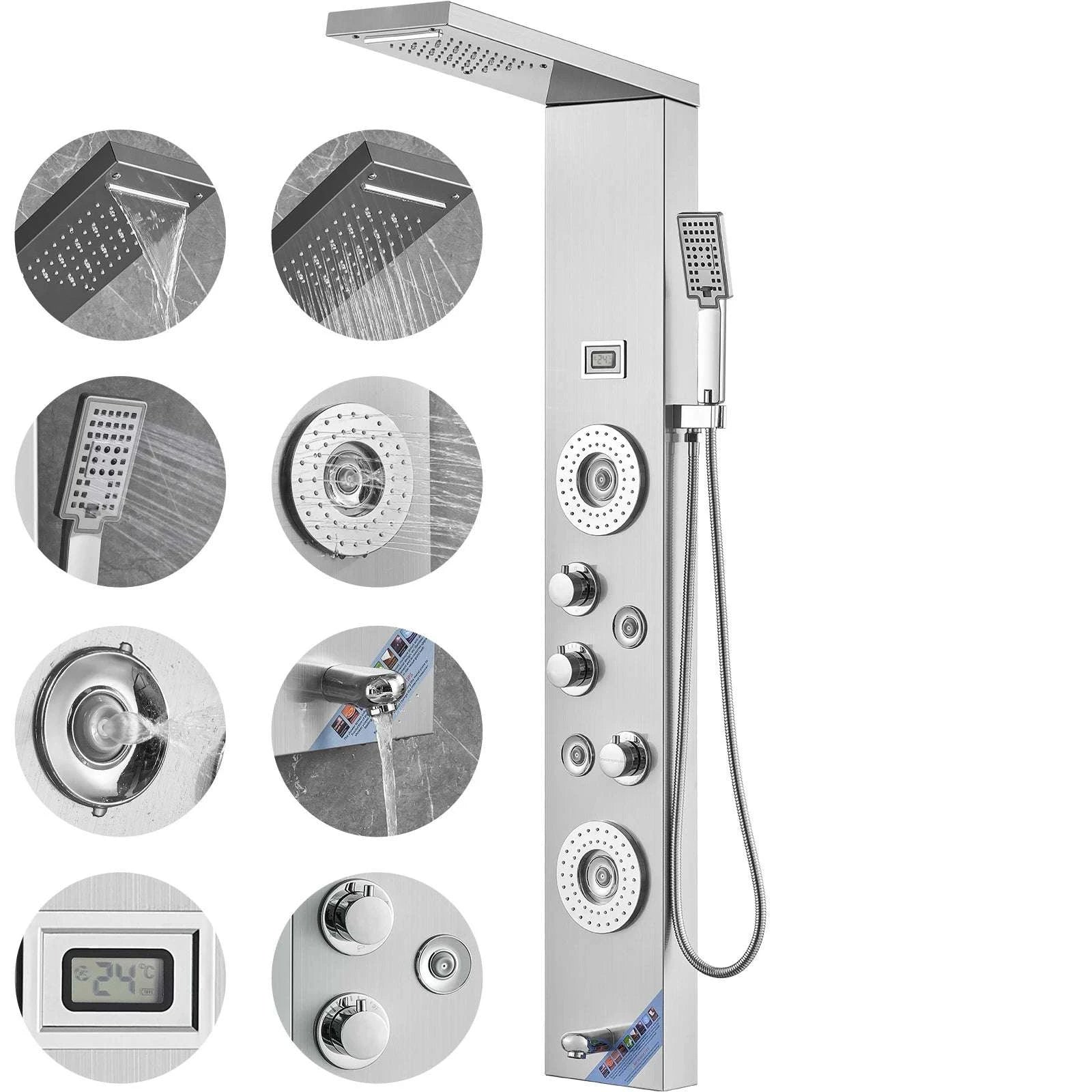 6-Mode Shower Panel Tower with LED Display & Handheld Head-6 2 4 / United States