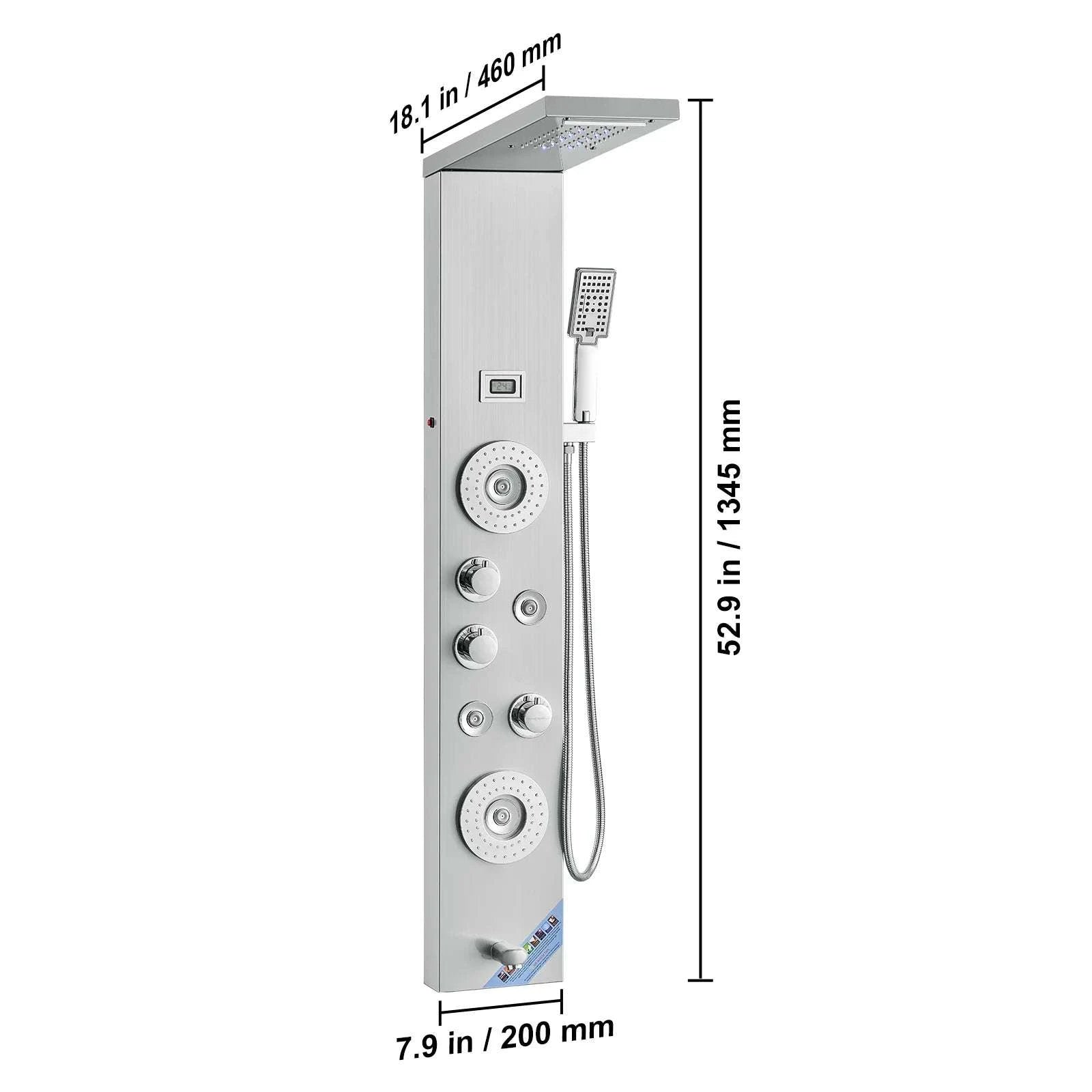 6-Mode Shower Panel Tower with LED Display & Handheld Head-6 2 4 / United States