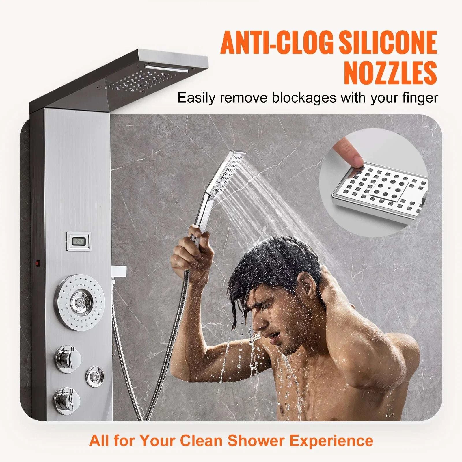 6-Mode Shower Panel Tower with LED Display & Handheld Head-6 2 4 / United States