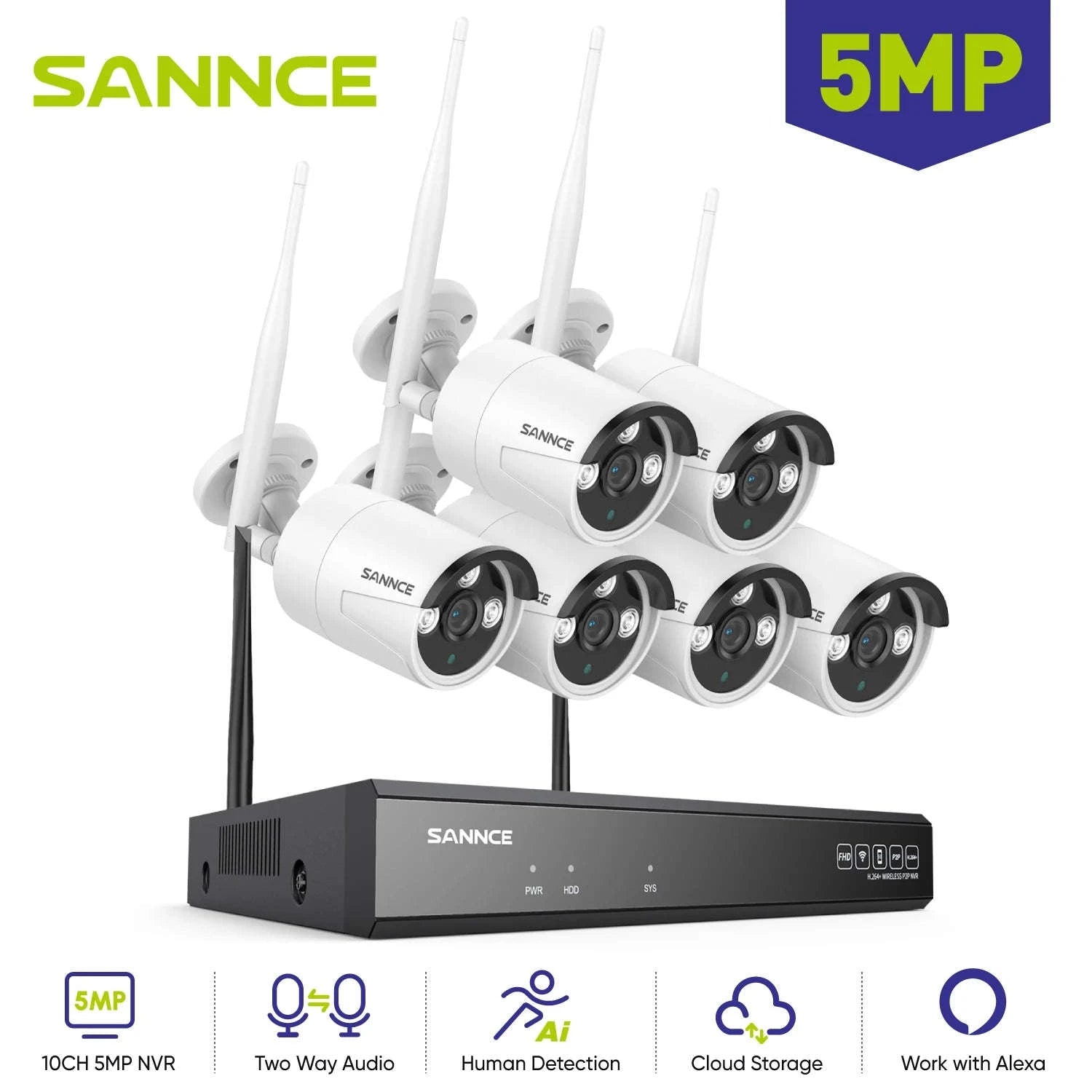 6-Pack 5MP Wi-Fi Outdoor Security Camera Kit with 10CH NVR-6PCS CAMERAS / spain / 1T