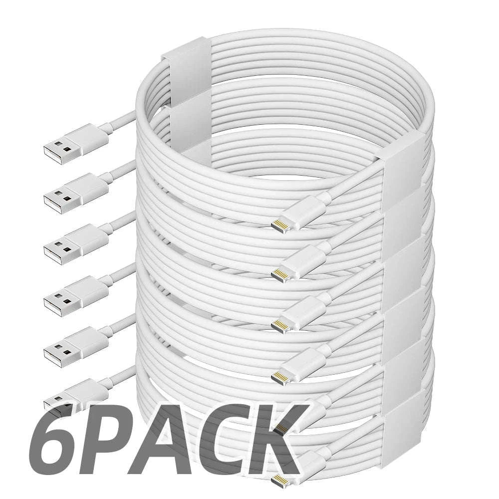 6-Pack 6ft Lightning Charging Cables for iPhone Fast Charge 2.4A-United States