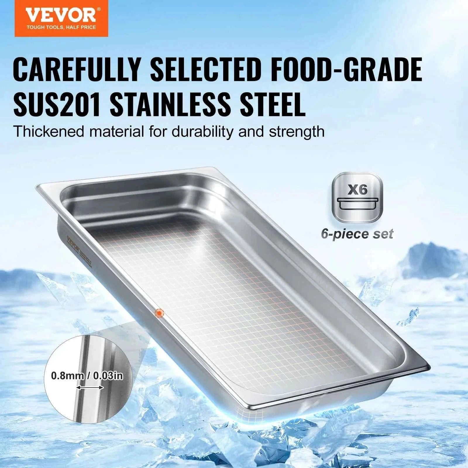 6 Pack Full Size Stainless Steel Steam Table Pans 2.5 in Deep-6pcs 4inches / Canada