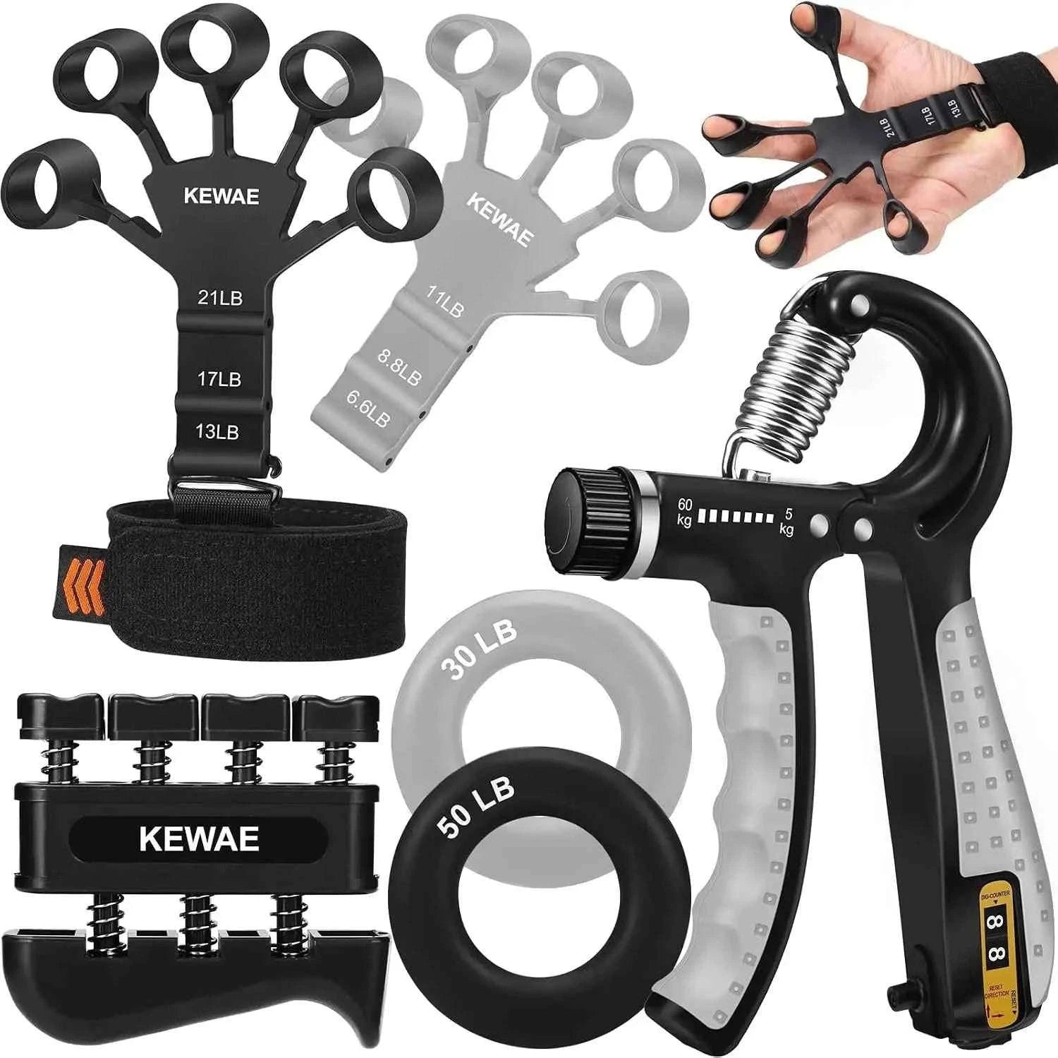 6-Pack Hand Grip Strengthener Kit with Finger Exerciser-United States