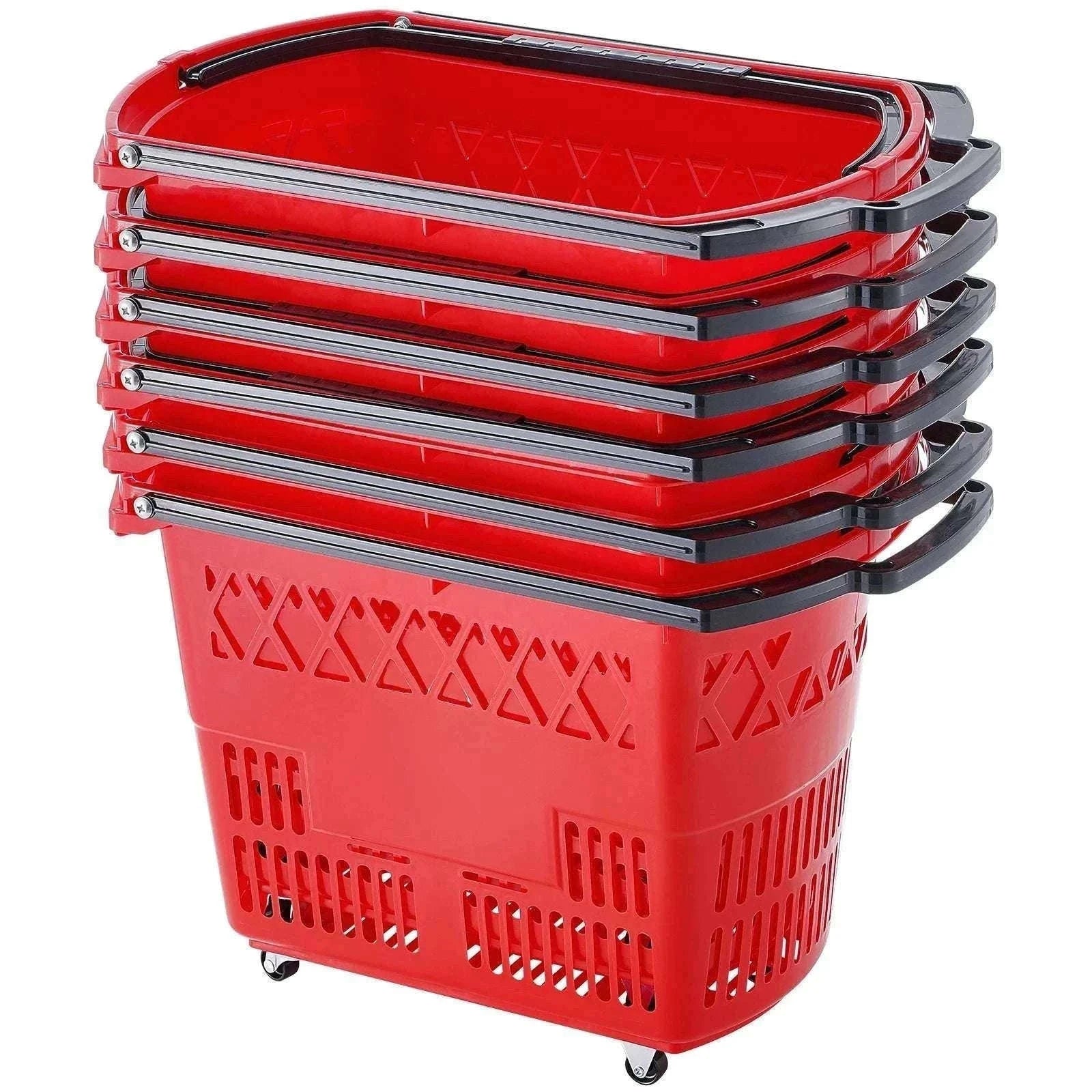 6-Pack Rolling Shopping Baskets 39L with Wheels & Handles-Blue / United States