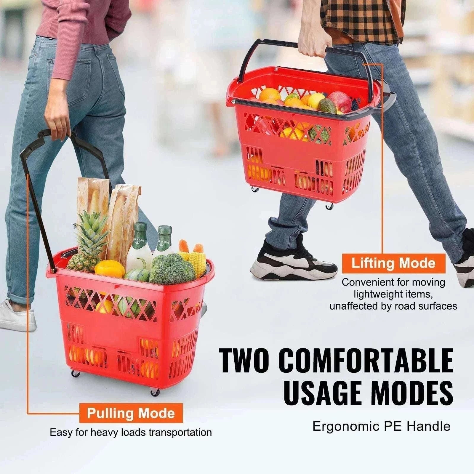 6-Pack Rolling Shopping Baskets 39L with Wheels & Handles-Blue / United States