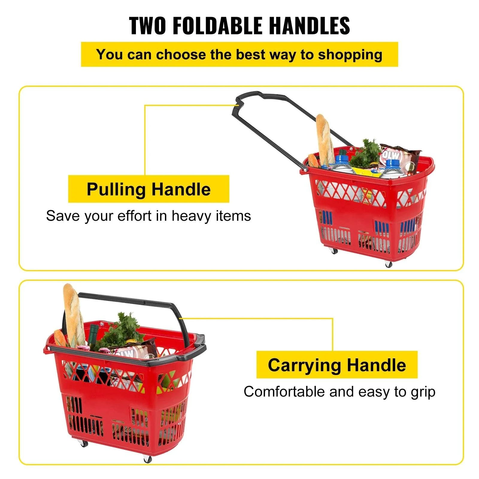 6-Pack Rolling Shopping Baskets with Wheels & Dual Handles-6pcs Blue / United States