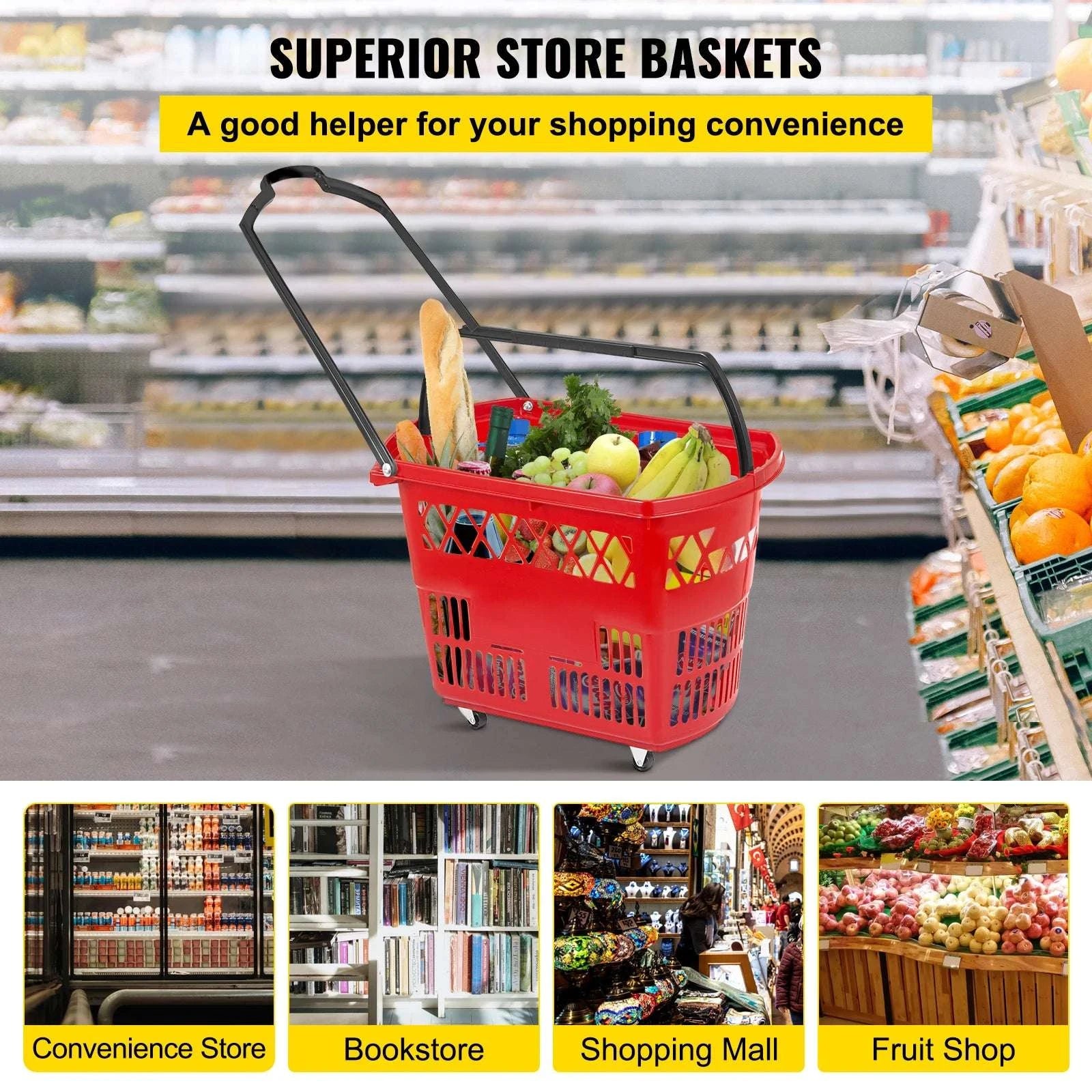 6-Pack Rolling Shopping Baskets with Wheels & Dual Handles-6pcs Blue / United States
