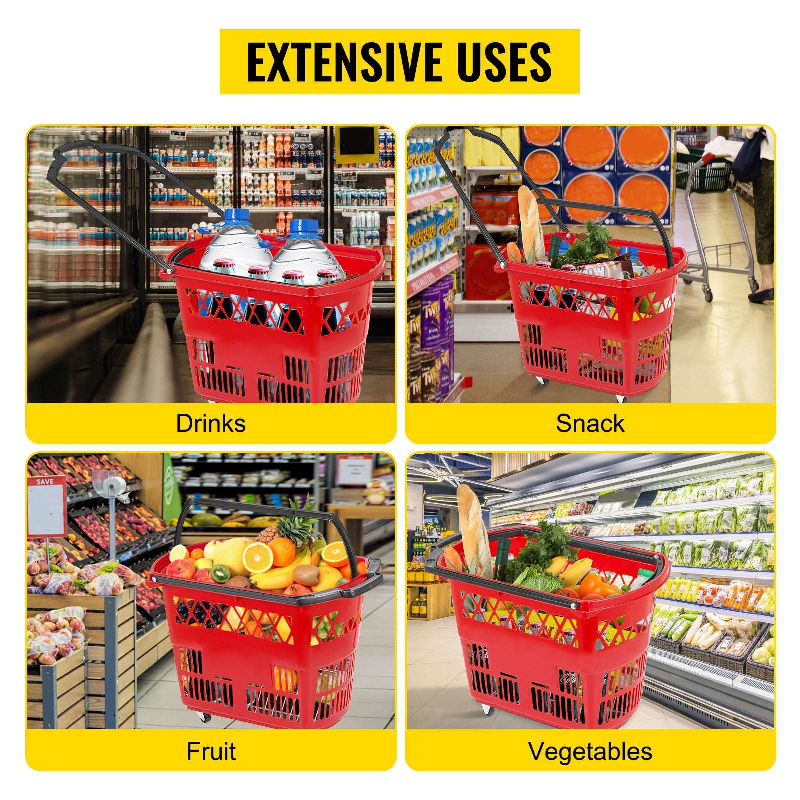 6-Pack Rolling Shopping Baskets with Wheels & Dual Handles-6pcs Blue / United States