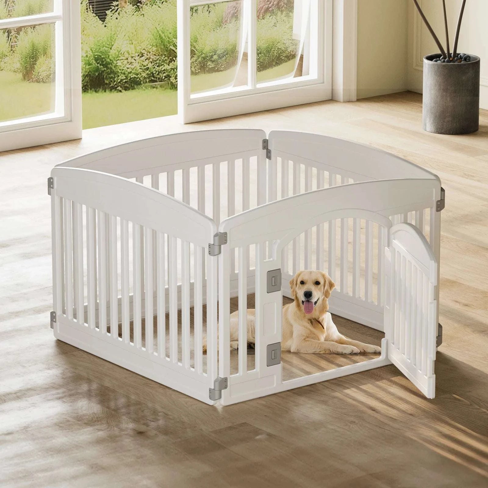 6-Panel Plastic Dog Playpen 24in Foldable Indoor Outdoor Pet Fence-06 Panels White / United States