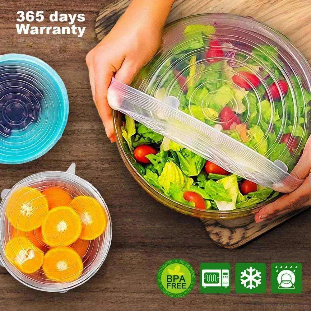 6‑Pc Silicone Stretch Lid Set for Bowls & Microwave-Rectangle White 6PCS