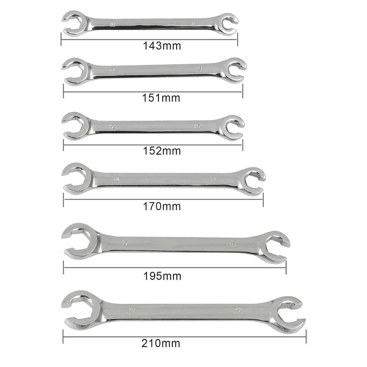 6-Piece Flare Wrench Set for Brake and Fuel Lines-Silver / Russian Federation