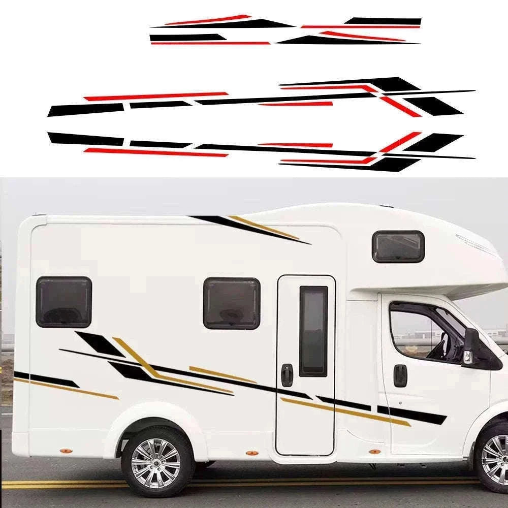 6 Piece Motorhome Stripe Vinyl Stickers for RV, Caravan & Camper Van-Black Gold