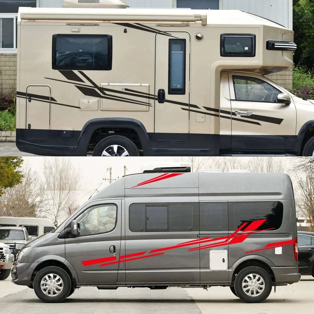 6 Piece Motorhome Stripe Vinyl Stickers for RV, Caravan & Camper Van-Black Gold